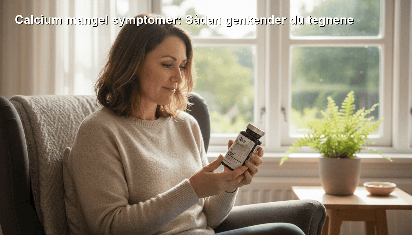 Calciummangel symptomer: Kvinde læser pilleæske med kosttilskud derhjemme for at identificere tegn på calciummangel.