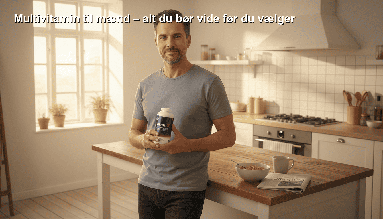Multivitamin til mænd i køkkenet, sund kost og kosttilskud, fokus på ernæring og velvære for mænd, Ernæringsrådgivning, Bedstesundhed.dk.