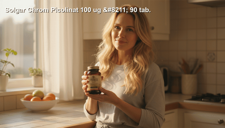 Højlöne vitamintilskud til en sund livsstil, vist i en køkkenindretning med naturligt lys.