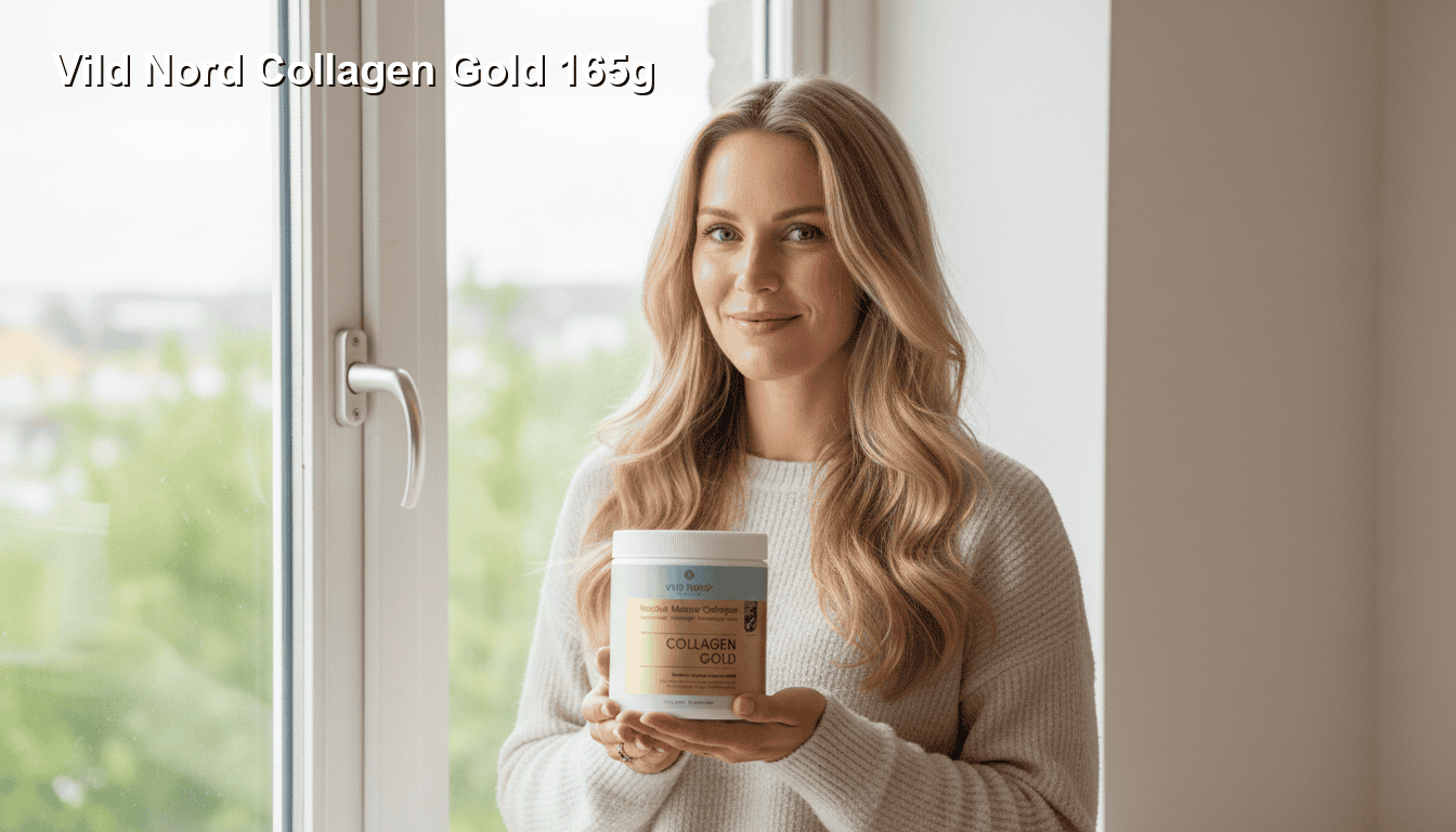 Bedstesundhed.dk, kvinder, der holder en skål med kollagenpulver ved vinduet for at fremme hudens sundhed og styrke forbindelser. Fokus på kosttilskud til skønhed og velvære.